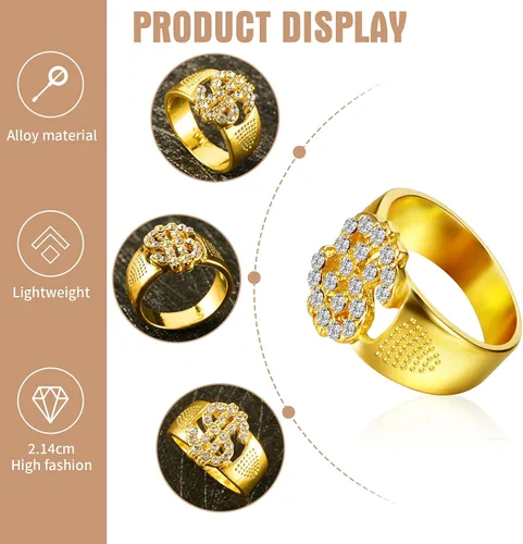 Vista 5 de Lemosae 4 piezas de disfraz de hip hop, collar con colgante de signo de dólar, anillo de cadena dorada con gafas, accesorios de rapero de los años