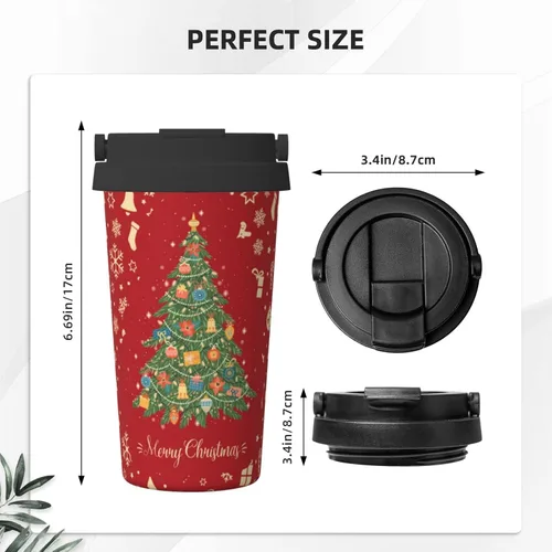 Vista 3 de bassyil Taza de café aislada de Navidad de 17 onzas con asa de tapa abatible, vaso de viaje aislado de acero inoxidable, a prueba de derrames