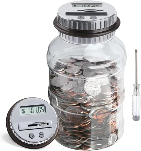 Vista 10 de Alcancía grande para niños y adultos, Vcertcpl Banco digital con contador de monedas LCD, capacidad de 1.8 L, tarro de dinero para adultos, diseñado
