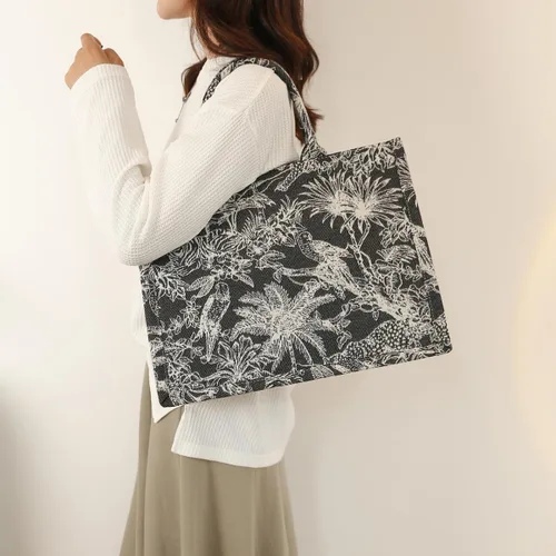 Vista 6 de Bolso de mano de lujo de moda de lino de algodón un bolso de hombro bordado jacquard de gran capacidad retro