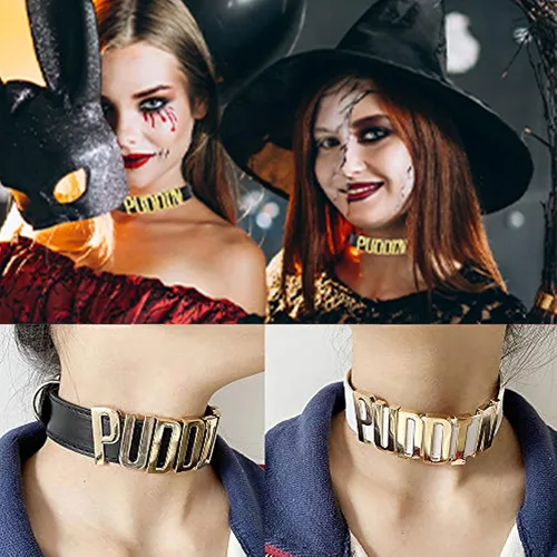 Vista 3 de YANCHUN Puddin Necklace Bracelet Set Puddin Choker Jewelry Halloween Choker Bracelet Set Halloween Collar Punk Leather Bracelet for Women Party