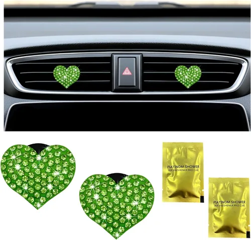 Vista 14 de Ziciner 2 piezas de dijes de clips para ventilación de aire de coche con corazón brillante, clips para salida de aire de coche con forma de corazón