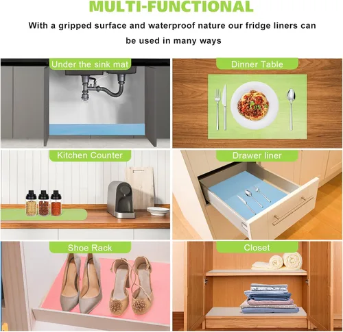 Vista 6 de Shinywear - 16 revestimientos para estantes lavables para refrigerador, antideslizantes, tapetes para estantes de vidrio, forros para refrigerador
