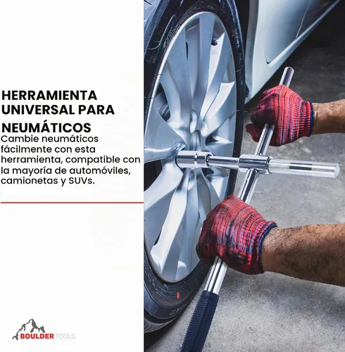 Vista 2 de Boulder Tools - Llave universal telescópica de 4 vías de 58 cm para quitar neumáticos de coche y camión - Herramienta portátil de cambio
