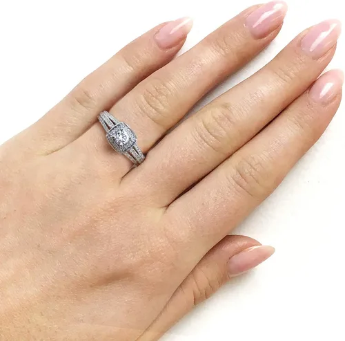 Vista 5 de Kobelli Anillo de compromiso de diamantes de 12 quilate TDW multifila halo de 14 k oro blanco