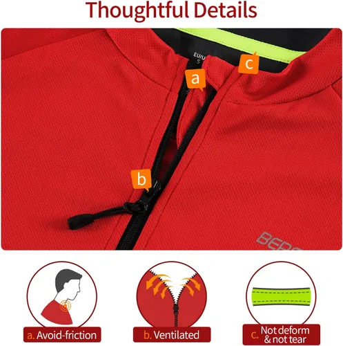 Vista 5 de BERGRISAR Camisetas básicas de ciclismo para hombre, manga corta, para bicicleta de montaña, con bolsillos con cremallera