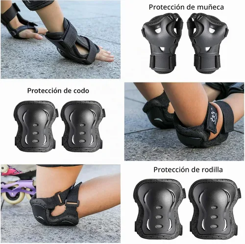 Vista 4 de Rodilleras para niños/jóvenes/adultos, coderas con protectores de muñeca, conjunto de equipo de protección de 6 piezas para patinaje sobre ruedas