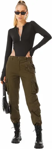 Vista 6 de Pantalones cargo de trabajo para mujer, de algodón, con 8 bolsillos, informal, estilo de combate militar