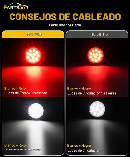 Vista 3 de Partsam 4 luces antiniebla LED redondas de 4 pulgadas, 12 luces LED que incluyen luces, ojales, 3 puntas, cable de 3 clavijas, kit de luces traseras