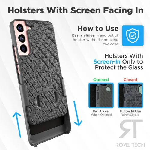 Vista 4 de Funda diseñada para Samsung Galaxy S22 con funda de clip para cinturón, funda con función atril, color negro