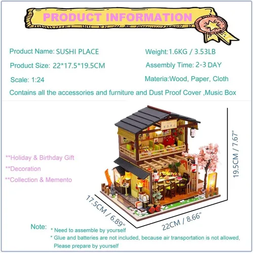 Vista 3 de Roroom Kit de casa de muñecas en miniatura y muebles, mini casa de muñecas de madera 3D, modelo artesanal estilo japonés con cubierta antipolvo