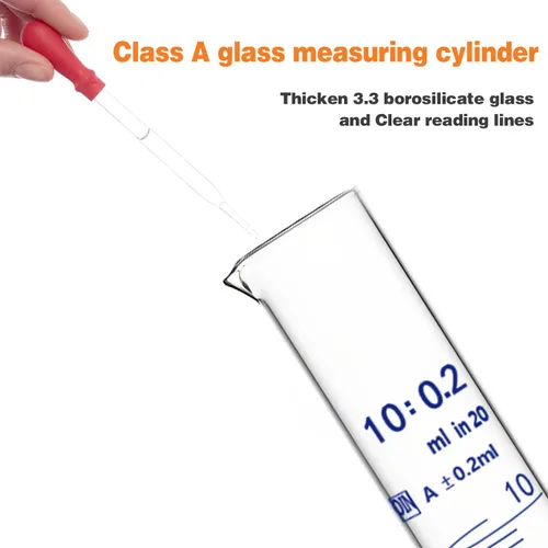 Vista 3 de Cilindro graduado de vidrio grueso para medir líquidos de laboratorio con base hexagonal viene con un gotero de vidrio (vidrio, 5ML)