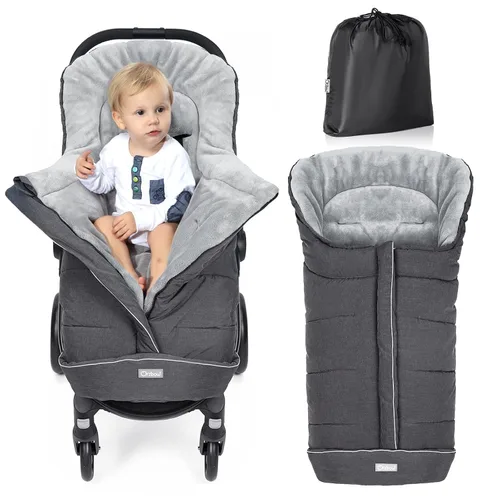 Vista 11 de Orzbow - Saco de dormir cálido universal para cochecito, saco para clima frío, piecera impermeable para niños pequeños (negro, grande) Ultra-Plush