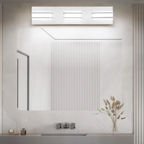 Vista 7 de 3 lámparas de baño regulables de temperatura de color para sobre espejo, lámparas de tocador LED cromadas de 3 luces, lámparas de tocador de baño