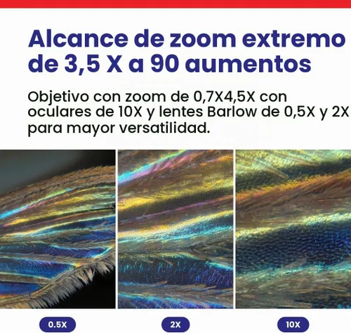 Vista 3 de Microscopio profesional trinocular con zoom con enfoque Control, WH10x Oculares simultánea estéreo, 3,5 x -90 X Zoom de ampliación, 0,7 x -4.5 X