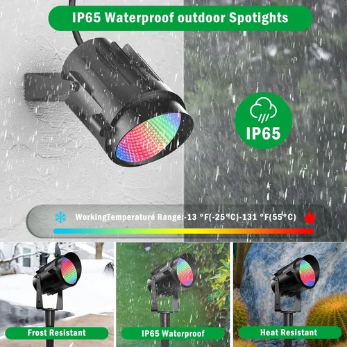 Vista 4 de Focos RGB para exteriores, foco RGB de 12 W, luces de paisaje que cambian de color para patio, jardín, camino, 120 V, impermeable, iluminación