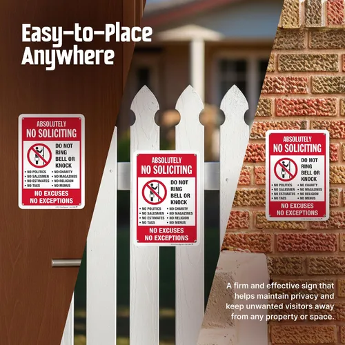 Vista 6 de SmartSign Cartel de metal de 10" x 7" "Absolutely No Soliciting Do Not Ring Bell No Excuses No Exceptions", 40 mil de aluminio laminado de grado