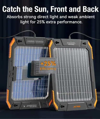 Vista 13 de BALDR Cargador de batería solar de 13 W actualizado, mantenedor de 12 V, portátil, impermeable, panel solar, kit de carga de goteo para automóvil
