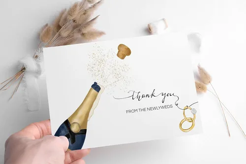 Vista 2 de 50 tarjetas de agradecimiento de boda del nuevo Sr. y Sra. Tarjetas de agradecimiento a granel de 4 x 6 pulgadas con sobres, notas de agradecimiento