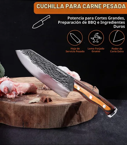Vista 2 de Naitesen 4 piezas de cuchillo de carnicero forjado a mano y cuchillo de cocina 2 en 1, juego de cuchillo de chef serbio resistente para carne