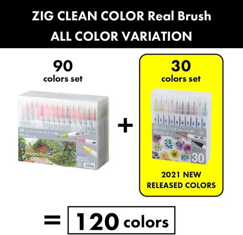 Vista 4 de Kuretake ZIG Clean Color Real Brush NUEVO 30 colores con puntas de pincel flexibles, bolígrafos de acuarela para pintar, dibujar, caligrafía