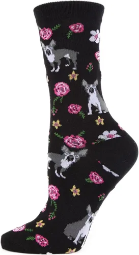 Vista 5 de MeMoi Calcetines novedosos de Bulldog Francés y Rosas Rayan Blend Crew Caverna azul