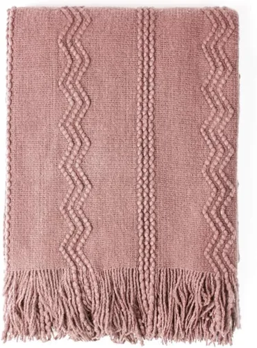 Vista 38 de Bourina Manta de punto decorativa con textura, unicolor y suave, para sofá, 50 x 60 pulgadas, almendra Knitted Throw Blanket 50x60 Inches, Soft