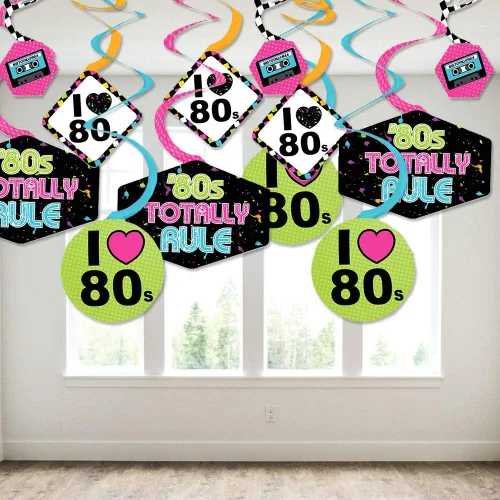 Vista 3 de Big Dot of Happiness Remolinos decorativos colgantes de fiesta de los años 80, estilo retro de los años 80, juego de 40