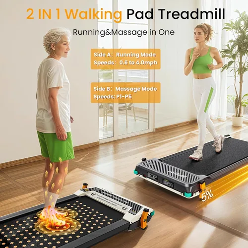 Vista 2 de Walking Pad, Dual-Sided Foot Massage Under Desk Treadmill for Home, 330Lbs Blanco
