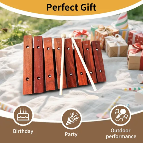 Vista 5 de Xilófono de madera de 8 notas con 2 mazos de madera, Glockenspiel de madera, regalo de cumpleaños, herramientas musicales, perfecto