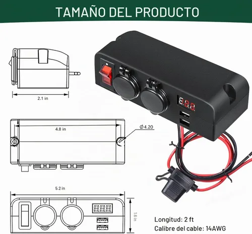 Vista 6 de Toma de corriente de 12 V, divisor de enchufe para encendedor de cigarrillos, adaptador de cargador de coche de 2 enchufes con carga de salida USB