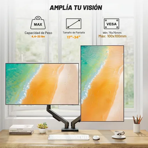 Vista 6 de 5Rcom Soporte de monitor doble para pantallas de computadora de 17-34