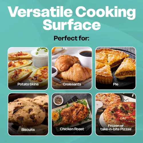 Vista 8 de Euro Cuisine PM600 - Máquina de pizza giratoria de 12 pulgadas con piedra y bandeja para hornear, encimera de pizza eléctrica, versátil máquina