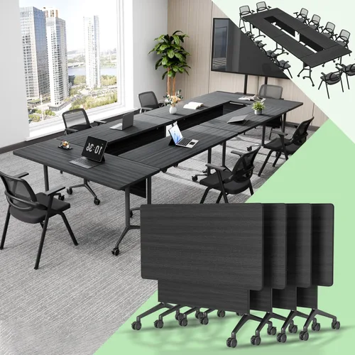 Vista 21 de Paquete de 4 mesas de conferencias plegables, mesa de entrenamiento móvil Walnut 1
