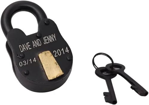 Vista 3 de RII - Candado de amor personalizado, negro, candado con llave, recuerdo grabado, regalo para marido, esposa, novio, novia, candado de amor