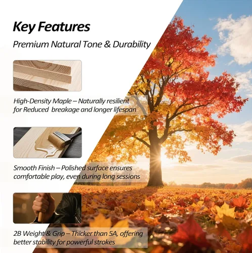 Vista 5 de Baquetas clásicas de madera de arce 2B, 12 pares Lightweight Maple Wood with Oval Tip, the Oversize Design That Produces a Louder Sound When