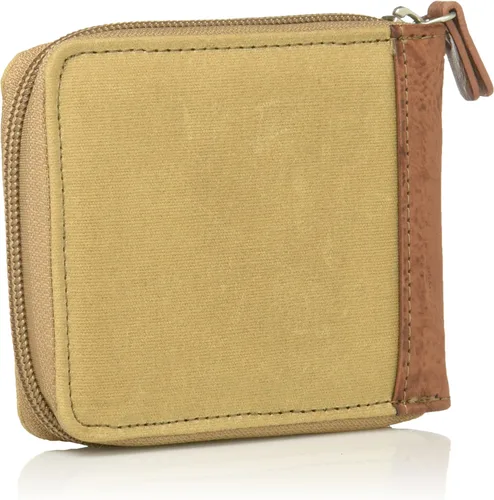 Vista 2 de Buxton Expedition II Huntington Cartera de lona con bloqueo RFID y cremallera para hombre, Beige Bronceado