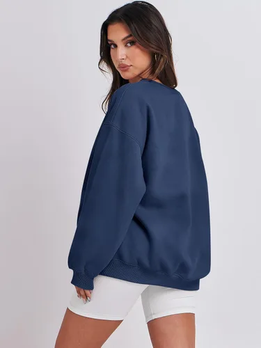 Vista 4 de ANRABESS Sudadera de gran tamaño para mujer, con cuello redondo, estilo Y2K, sudadera con capucha de forro polar, cómoda, camiseta informal, ropa