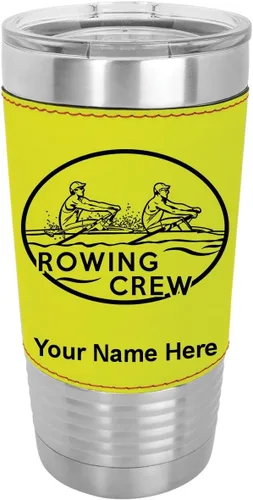 Vista 10 de LaserGram 20oz Vacuum Insulated Tumbler Mug, Rowing Crew, Personalized Engraving Included (Faux Leather, Baseball Style)