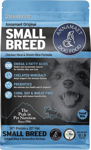 Vista 8 de Annamaet Alimento seco original para perros con fórmula de raza pequeña, (pollo y arroz integral), bolsa de 4 libras