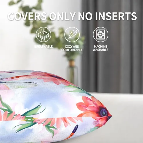 Vista 4 de Juego de 2 fundas de almohada de primavera y verano, diseño de libélula y flor, fundas para sofá, oficina, dormitorio, decoración del hogar, 16 x 16
