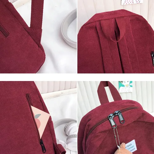 Vista 6 de Lobagve Mochila escolar de pana, mochila grande para universidad, mochila para computadora portátil, mochila de viaje para niña y niño, 6389 rojo