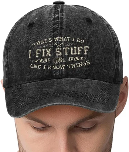 Vista 4 de I Fix Things - Sombrero para hombre, diseño con texto en inglés That's What I Do I Fix Stuff and Know Things (negro), Negro 8, 0 - 1