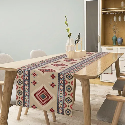 Vista 20 de Camino de mesa étnico del suroeste, navajo tribal nativo americano, bohemio, patrón geométrico azteca, camino de mesa para cocina, mesa de comedor