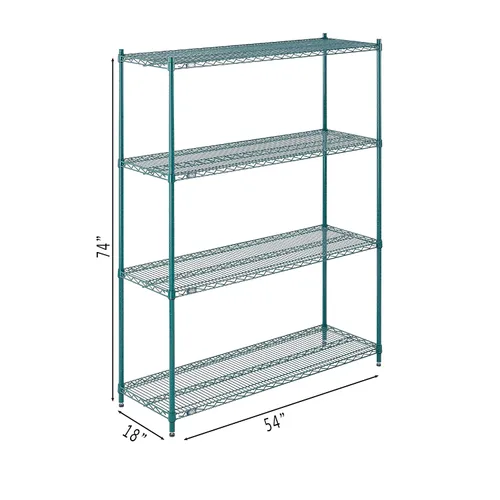 Vista 2 de Nexel Estantería de alambre ajustable Poly-Green, 4 niveles, organizador de almacenamiento comercial resistente, 18 x 54 x 74 pulgadas, verde