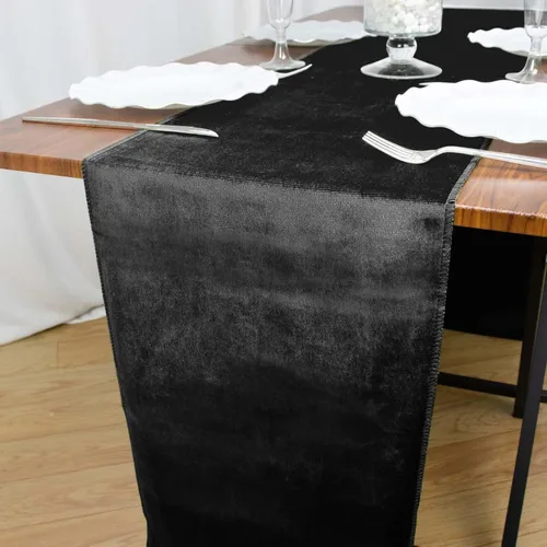 Vista 3 de Efavormart - Camino de mesa de terciopelo negro de alta calidad de 12 x 107 pulgadas para decoración de bodas y fiestas