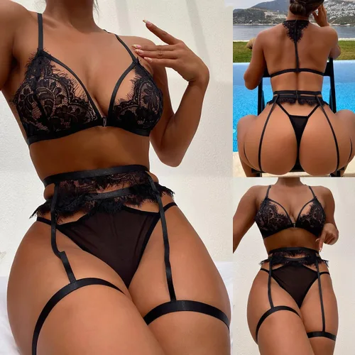 Vista 2 de Ropa de dormir larga y cálida Bustier Ropa interior de peluche de talla grande para mujer ropa interior térmica sexy de encaje para mujer