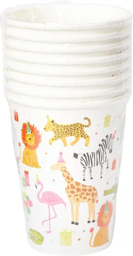 Vista 3 de Vasos de papel de animales para fiestas, popotes, 8 unidades (TWCST-25362)