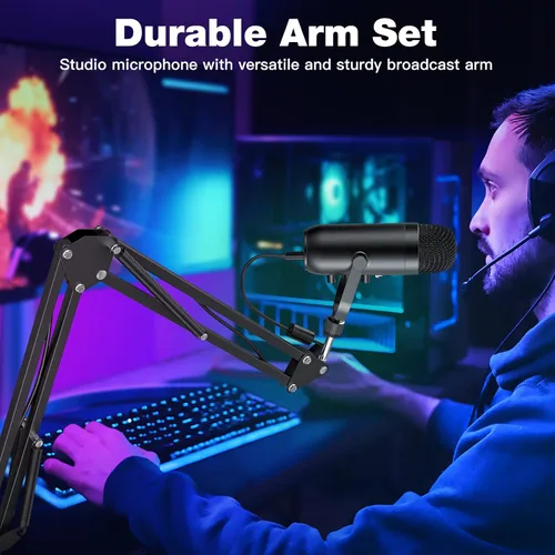 Vista 6 de ZealSound Micrófono de podcast con brazo de brazo, micrófono USB con reducción de ruido, silencio, eco y control de volumen, monitoreo de latencia
