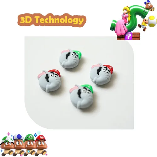 Vista 5 de 4 empuñaduras para el pulgar para Nintendo SwitchOLEDLite Joycon Controller, Mes Merry para Super Mario Bros Wonder Joy Con Joystick Tapas
